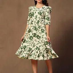 Moda Rapido Women Floral Print Puff Sleeve Fit & Flare Midi Dress-picture-36