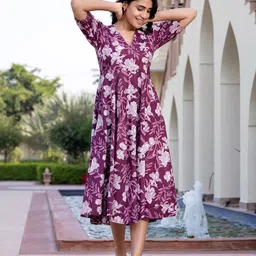 Jaitpuriya Women Cotton Floral Printed Fit & Flare Midi Dress-image-2