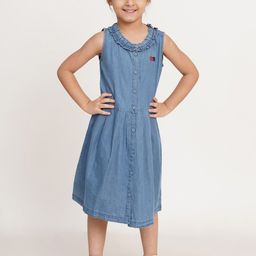 Creative Kids Girls Sleevesless Denim Cotton A-Line Midi Dress-picture-20