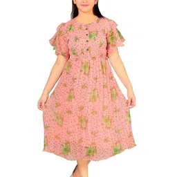 BAESD Girls Floral Print Flutter Sleeve Chiffon Fit & Flare Midi Dress-picture-57
