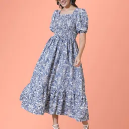 Femvy Puff Sleeve Fit & Flare Floral Midi Dress-picture-28