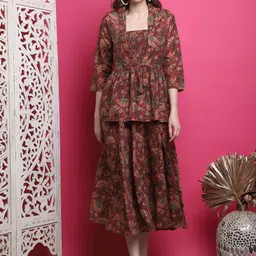 BAESD Floral Printed Sleeveless Fit & Flare Midi Dress With Shrug-image-36