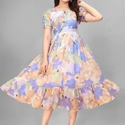 BAESD Floral Printed Georgette Fit & Flare Midi Dress-picture-24