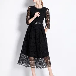 JC Collection Ethnic Motifs Self Design Fit & Flare Midi Dress image 1