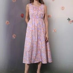 RAREISM Floral Printed Cotton Fit & Flare Midi Dress-picture-38