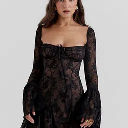 bebe Self Design Flared Sleeves Fit & Flare Mini Dress image 1