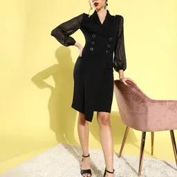 Miss Chase Women Stylish Black Solid Sheer Dress-image-24