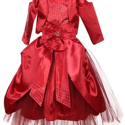 Samsara Couture Girls Red Cotton Net Dress-picture-44