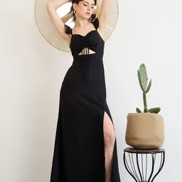 Berrylush Black Sweetheart Neck Tie Ups Maxi Dress-image-86