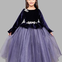 Pink Chick Navy Blue & Grey Velvet Maxi Dress-picture-1