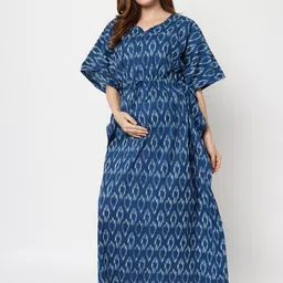 Aujjessa Blue Ethnic Motifs Maternity Kaftan Maxi Dress-image-10