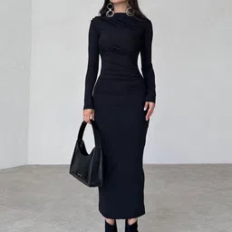 StyleCast Black Round Neck Maxi Bodycon Dress-picture-25