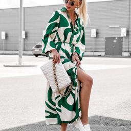 StyleCast White & Green Abstract Printed Puff Sleeve Tie Up Shirt Dress-picture-39