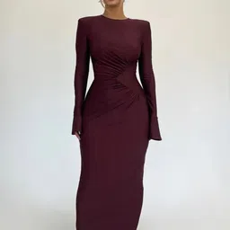 StyleCast Brown Round Neck Bodycon Dress-image-56