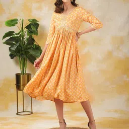 Rangita Ethnic Motifs Printed A-Line Midi Calf Length Ethnic Dress-image-12