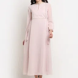 La Zoire Pink Keyhole Neck Georgette Midi Dress-image-88