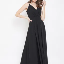 Berrylush Women Black Solid Maxi Dress-image-59