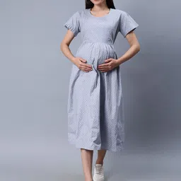 NIGHTSPREE Striped Maternity Empire Midi Dress-picture-30