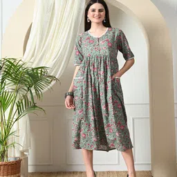 DECKEDUP Women Floral Print Empire Midi Dress-picture-10
