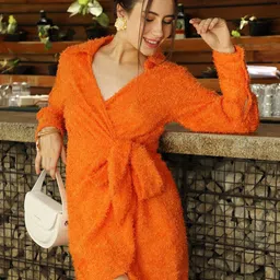 PINACOLADA Self Design Shirt Collar Long Sleeves Sheath Dress-picture-32