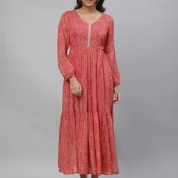 AURELIA Floral Printed Georgette Fit & Flare Tiered Maxi Ethnic Dress image 1