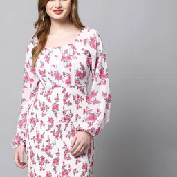aayu Floral Printed Puff Sleeves Smocked Sheath Dress-image-33