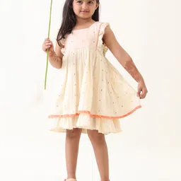 Jilmil Girls Woven Design Layered square Neck Cotton Fit & Flare Dress-picture-32
