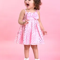 SAKA DESIGNS Girls Polka Dots Printed Bow Detailed A-Line Dress-picture-29