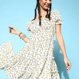 STREET 9 Women Bright Yellow Floral Dress-image-1