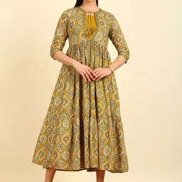 Soch Sleeveless Tiered Cotton A-Line Midi Dress With Ethnic Motifs Printed Shrug-picture-55