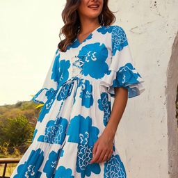 Athena Floral Print Bell Sleeve A-Line Dress-picture-47