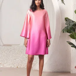 SALT ATTIRE Round Neck Ombre Dyed Flared Sleeve A-Line Dress-picture-31