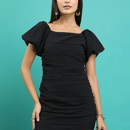 Tokyo Talkies Puff Sleeve Ruched Gathered or Pleated Sheath Dress-picture-24