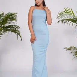 Salvia Sky Women Shoulder Straps Bodycon Maxi Dress-picture-47