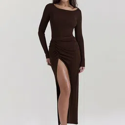 StyleCast x Revolte Boat Neck Bodycon Maxi Dress-image-1