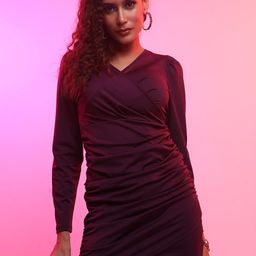 Tokyo Talkies Maroon V-Neck Bodycon Mini Dress-picture-49
