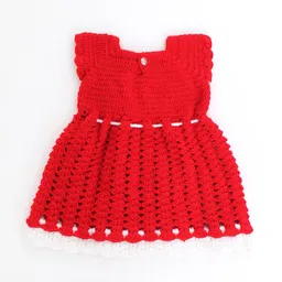 Woonie Red Half Sleeves Flower Applique Handmade Dress image 2