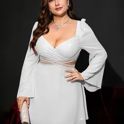 LULU & SKY Plus Size Flared Sleeves Cut-Outs Fit & Flare Dress image 2