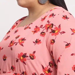 plusS Peach-Coloured & Orange Floral A-Line Midi Dress image 2