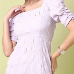 Campus Sutra Self Design Puff Sleeves A-Line Midi Dress image 5