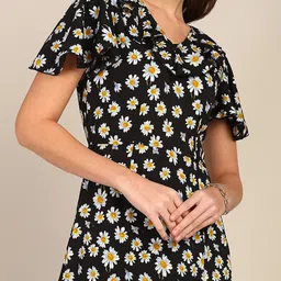 DODO & MOA Floral Printed Flared Sleeve A-Line Dress image 4