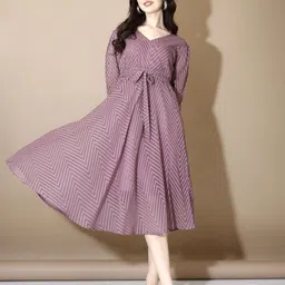 Ethnic Yard Striped Puff Sleeve Fit & Flare Midi Dress image 2