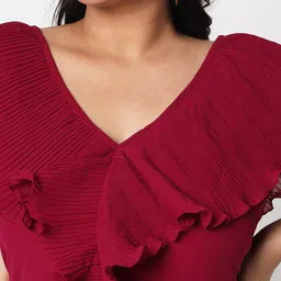 Curves by MISH Plus Size Red Cape Sleeved Maxi Dress image 4