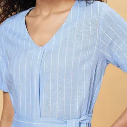 Annabelle by Pantaloons Blue V-Neck Striped A-Line Dress image 2