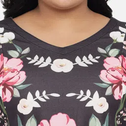 Amydus Women Black Floral Printed Plus Size Dress image 2
