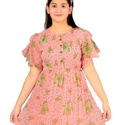 BAESD Girls Floral Print Flutter Sleeve Chiffon Fit & Flare Midi Dress image 3
