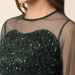 plusS Green Tiered Sequinned Fit & Flare Midi Dress image 2