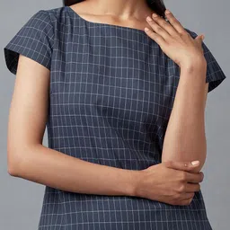 W Blue Checked Pure Cotton Sheath Dress image 4