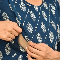 Negen Ethnic Motifs Printed Maternity Fit & Flare Midi Ethnic Dress image 2