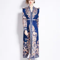JC Collection Ethnic Motifs Printed Mandarin Collar A-Line Dress image 2